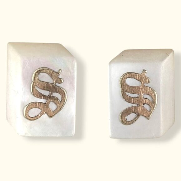 Antique Mother of Pearl "S" Cufflinks - Picture 2 of 7